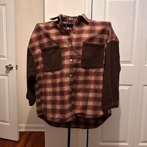 Peach Love mixed media oversized flannel